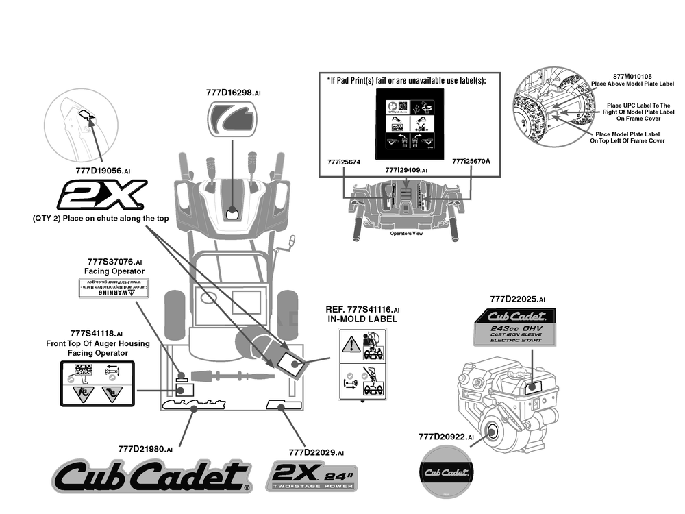 Label Map Diagram and Parts List for 2X24-INCH (31AM5CVR710)(2021) Cub Cadet Snow Blower